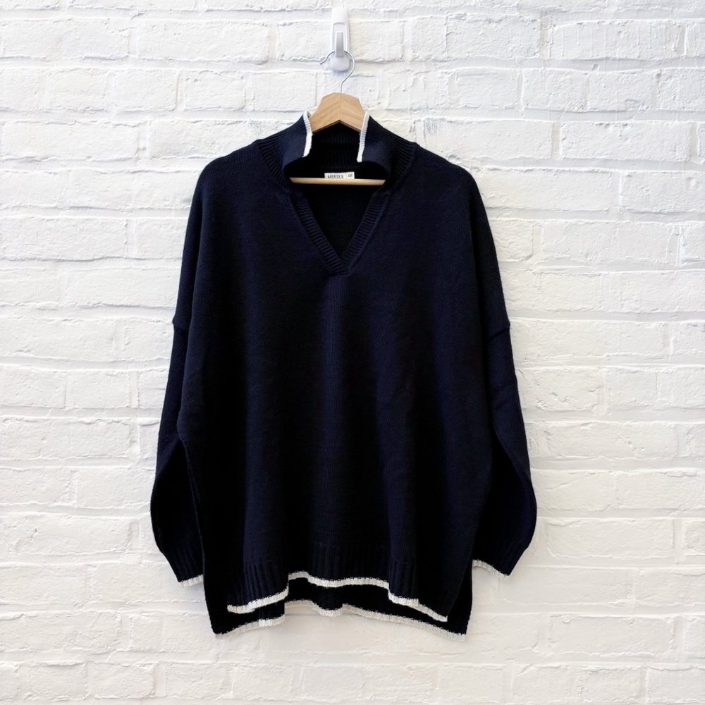 Mersea || Collared‎ Sweater Poncho Black Cream OS